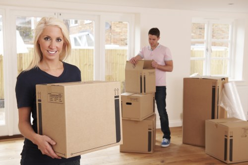 Office relocation planning in Northwood with moving boxes and workspace setup