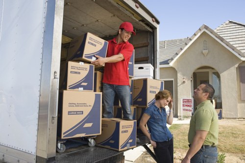 Packed household items prepared for transport by removals van