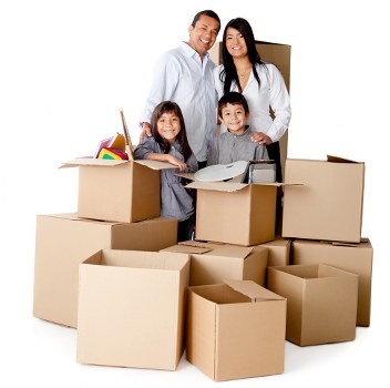 Packing boxes and furniture prepared for a Northwood house move